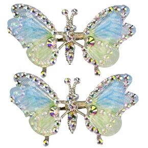 2Pcs Flying Butterfly Hairclips for Girls, Cute Moving 2-Layers Wings 3D Butterfly Hairpins Glitter Rhinestones Barrettes Hair Accessories for Girls (Blue pink)