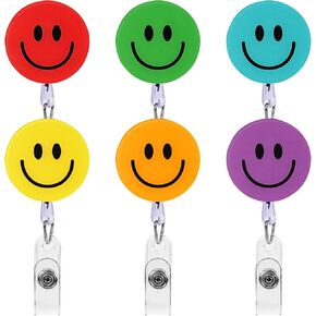 Whaline 6pcs Nurse Badge Cenly Smile Retractable Bege Clips 6 Colors Id id Badge Collful Name Name حامل شارة لمستشفيات المستشفيات المدرسية ، 1.5 في