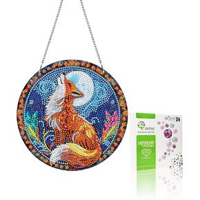 فاييو الثعلب الماس شنقا ، حيوان ماس للحيوانات Suncatchers مجموعة جانبية معلقة مع سلسلة ، 7.5 × 7.5 بوصة حرفة الفن الكريستال للهدية للهدية الجدار الأمامي تزيين الباب الأمامي
