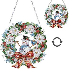 Bimkole Christmas Diamond Painting Hanging Ornaments, DIY Christmas Diamond Art Window Pendants, Snowman Wreath for Adult Diamond Art Crafts Acrylic Home Garden Decor Wall 7.87x7.87 inch