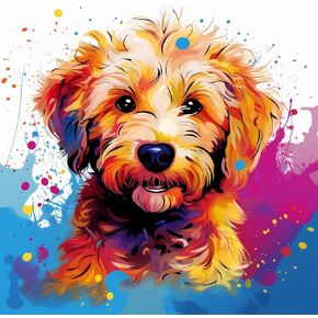 Golden Doodle Puppy Dog Teddy 5d Adult Diamond Art ، DIY Diamond Art Painting Kit for Decor Canvas 11.7x15.7inch/30x40cm