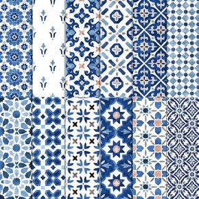 VIVIQUEN Navy Blue Vintage Mandala Scrapbook Paper – 24 Sheets Double-Sided Antique Flowers Textures, Acid-Free 160g Floral Cardstock for DIY Crafts, Card Making, Scrapbook, Photo Albums