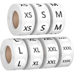 3500 PCS 7 Rolls 7 Sizes 7/8" Clothing Size Stickers Labels, Colorful Coded Round Self Adhesive Apparel Size Labels for Clothing T Shirts Trousers Skirt Retail (XS, S, M, L, XL, XXL, XXXL)