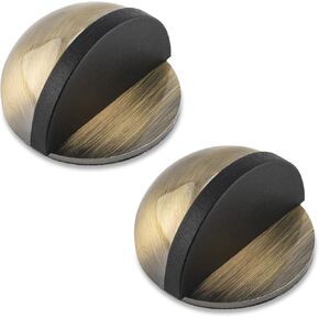 2pcs Floor Door Stopper, Self Adhesive Door Stop for Bottom Stainless Steel Half Dome No Drill Rubber Bumper Wall Protector for Living Room, Bedroom, Bathroom, Office (Antique Bronze)