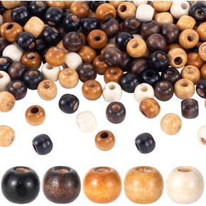 280pcs Large Hole Wooden Beads for Crafts, 9×10mm Round Natural Wood Hair Beads, Retro Wooden Spacer Bead for Necklaces Bracelets Earrings Keychains Garland DIY Craft- 5 Colors