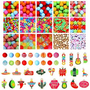 1500pcs+ حبات مكسيكية لصنع المجوهرات ، حبات الطين البوليمري الملونة منسقة من اللؤلؤة الكريستالية الفواصل الفاصل ، Cinco de Mayo Sombrero Chili Cactus Fiesta for Bracelet Make Diy Crafts