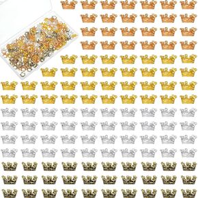 Kenning 200 Pcs Mini Crown for Crafts Crown Charms for Jewelry Making Colored Gold Silver Beads Bulk Large Hole Spacer Beads for DIY Crafts