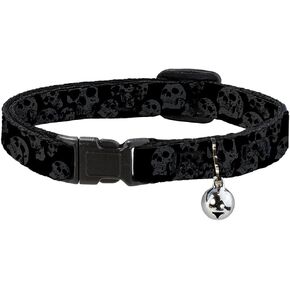 Cat Collar Breakaway Skulls Stacked Weathered Black Gray 8 to 12 Inches 0.5 Inch Wide