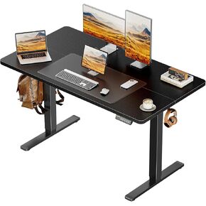 Huuger 55 x 28 Inch Electric Standing Desk, Large Stand up Desk, 27.6" Deep Desktop, 28.3" to 46.5" Height Adjustable Desk, Computer Desk with 2 Hooks, 3 Preset Heights, Office Desk, Black