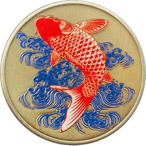 Lucky Coin for Positive Affirmations - Brass Coin with Koi Fish Design and Engraved Motivational Text, 1.57 Inch Diameter