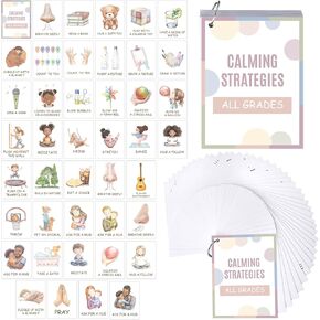 42 PCS بطاقات وميض زاوية مهدئة مع حلقات رابط عناصر الزاوية الهادئة ، وبطاقات مهارات المواجهة ، وبطاقات مخططات المشاعر ، وأدوات التنظيم العاطفية للدرس ، يجب أن يزداد اللوازم