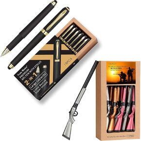 Gel Ink Rollerball Stylus Pen,18 Pack,0.5mm Fine Point,Large Capicity Black Ink&Novelty Cool Rifle Gun Shape Ballpoint Pen,12 Pack,0.7mm Medium Point,Blue Ink