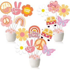 24pcs Groovy Retro Hippie Boho Party Centerpex for Tables Toppers Groovy Table Decorations Groovy Party Groovy One Birthday Decorations for Boho Hippie Groovy Groovy Party 60's Party