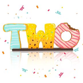 yopyame donut اثنين من الحرف الحلو علامة مركزية خشبية ، علامة عيد ميلاد دونات ، دكتات صور عيد ميلاد ، الدعائم للطفل ، دونات عامين ، دش معلميات عيد ميلاد ، دش الطفل البالغ من العمر عامين