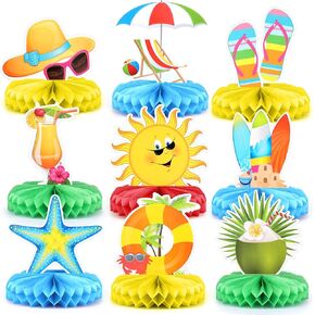 9 PCS Petch Party Decorations ، Beach Honeycomb Centerces ، Summer Pool Party Table Toppers ، Tropical Hawaiian Aloha Luau Decorations Party Decorations for Beach Birthdy Party Props