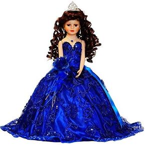 18 "Porcelain Quinceanera Umbrella Doll (Quince Anos) KK18725 (Royal Blue)