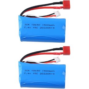 2 pcs 7.4V 1500Mah T Plug li-on Battery for Wltoys 12428 12423 RC Toy Car WLtoys 4WD High Speed RC Cars and Most 1/10, 1/12, 1/16 Scale RC Cars Trucks