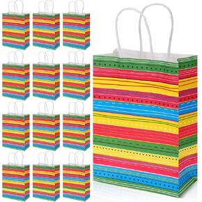 Chuangdi 16 Pcs Mexican Fiesta Paper Bags with Handles Cinco De Mayo Gifts Candy Goodie Treat Bags Mexican Themed Party Favor Taco Bar Decorations for Summer Birthday Party Supplies