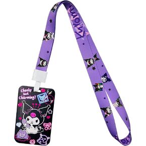 Kuiomi Cute Lanyards للنساء والرجال ، أنيمي وتصميمات Kawaii ، الأرجواني مع حامل شارة الهوية