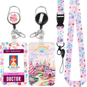 Pink Coquette Bow Id Badge Badge With Breakaway Lanyard Retractable Bendge Carabiner Clip Name Tag Card Case Cheychain Gift for Women Girl Nurse Doctor Teacher الطالبة