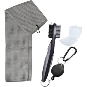 Golf Towels, Golf Towel and Brush Set, with Carabiner Clip Golf Towel and with Retractable Zip-line Golf Club Brush (Black)
