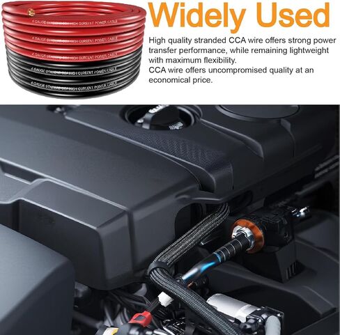 4 Gauge AMP Wire CCA 50FT,4 Gauge Battery Cable with Lugs & Heat Shrink for Car Audio,Amp,Battery,Solar,Starter & Power/Ground Cable in Saudi Arabia