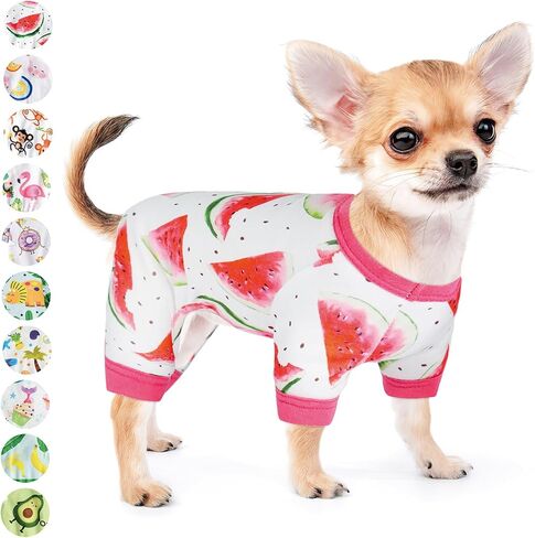 Dog Pajamas for Small Dogs Girl Boy Puppy Pjs Summer Pet Onesies for Chihuahua Yorkie Teacup Cute Soft Material Stretch Able Cat Clothes Outfit Apparel Doggy Jumpsuit (Small, Watermelon) in Saudi Arabia