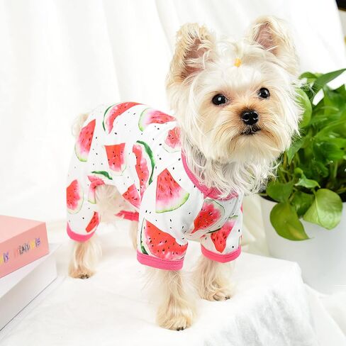 Dog Pajamas for Small Dogs Girl Boy Puppy Pjs Summer Pet Onesies for Chihuahua Yorkie Teacup Cute Soft Material Stretch Able Cat Clothes Outfit Apparel Doggy Jumpsuit (Small, Watermelon) in Saudi Arabia