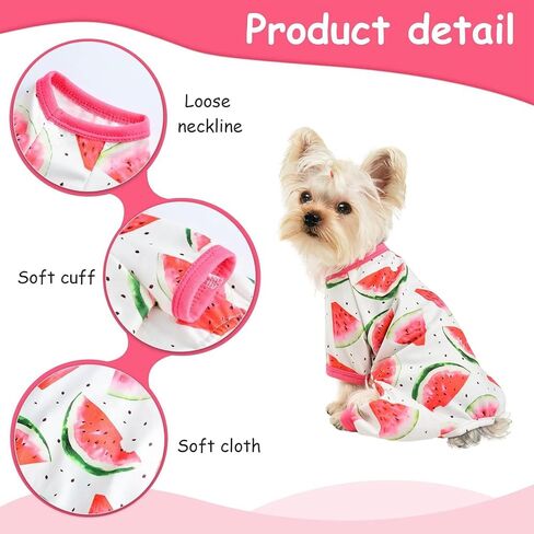 Dog Pajamas for Small Dogs Girl Boy Puppy Pjs Summer Pet Onesies for Chihuahua Yorkie Teacup Cute Soft Material Stretch Able Cat Clothes Outfit Apparel Doggy Jumpsuit (Small, Watermelon) in Saudi Arabia