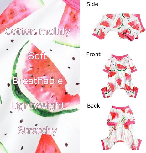 Dog Pajamas for Small Dogs Girl Boy Puppy Pjs Summer Pet Onesies for Chihuahua Yorkie Teacup Cute Soft Material Stretch Able Cat Clothes Outfit Apparel Doggy Jumpsuit (Small, Watermelon) in Saudi Arabia