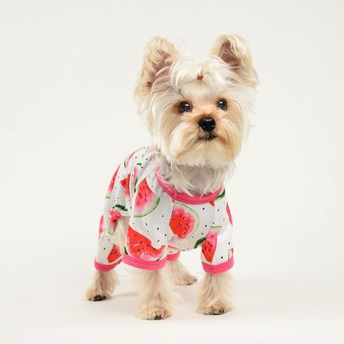 Dog Pajamas for Small Dogs Girl Boy Puppy Pjs Summer Pet Onesies for Chihuahua Yorkie Teacup Cute Soft Material Stretch Able Cat Clothes Outfit Apparel Doggy Jumpsuit (Small, Watermelon) in Saudi Arabia