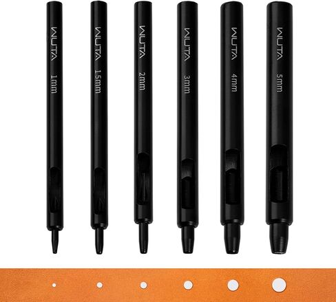 WUTA Black Round Hole Punch Leather Hollow Punch Steel Watches Belts Scrapbooking Paper Leather Tools for Watch Band, Fabric, Plastic 1+1.5+2+3+4+5mm (6pcs) in Saudi Arabia