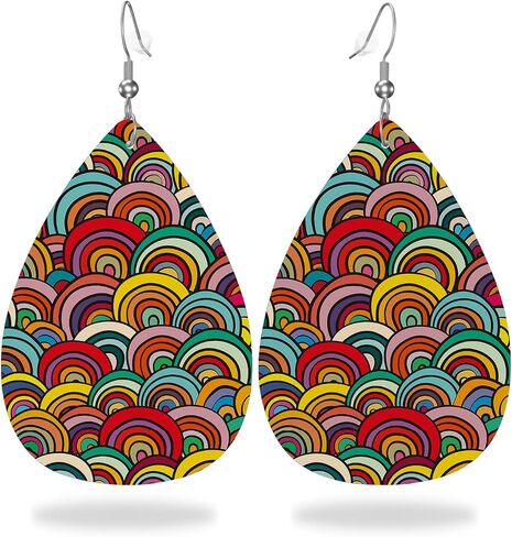 MIOAOSRT Color Wave Drop Dangle Earrings Faux Leather Teardrop Earrings Lightweight Drop Dangle Jewelry for Women Teen Girls Fashionable in Kuwait