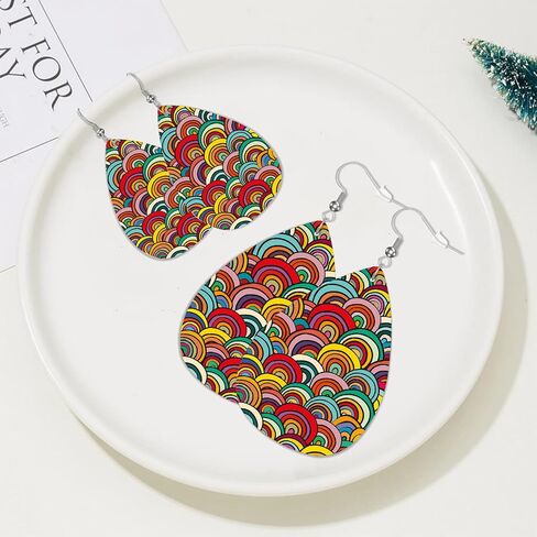 MIOAOSRT Color Wave Drop Dangle Earrings Faux Leather Teardrop Earrings Lightweight Drop Dangle Jewelry for Women Teen Girls Fashionable in Kuwait