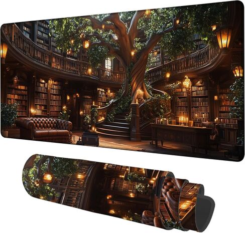Large Mouse Pad Old Library Gaming Desk Pad Computer Keyboard Non-Slip Waterproof Mouse Mat with Rubber Base and Stitched Edges Entertainment Office Writing Desk Mat 35.4 x 15.7 Inches in Saudi Arabia