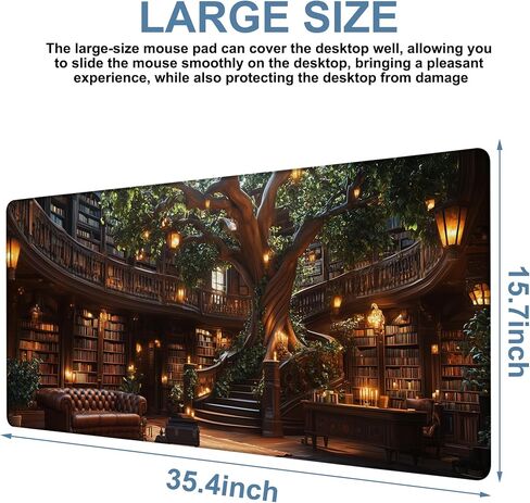 Large Mouse Pad Old Library Gaming Desk Pad Computer Keyboard Non-Slip Waterproof Mouse Mat with Rubber Base and Stitched Edges Entertainment Office Writing Desk Mat 35.4 x 15.7 Inches in Saudi Arabia