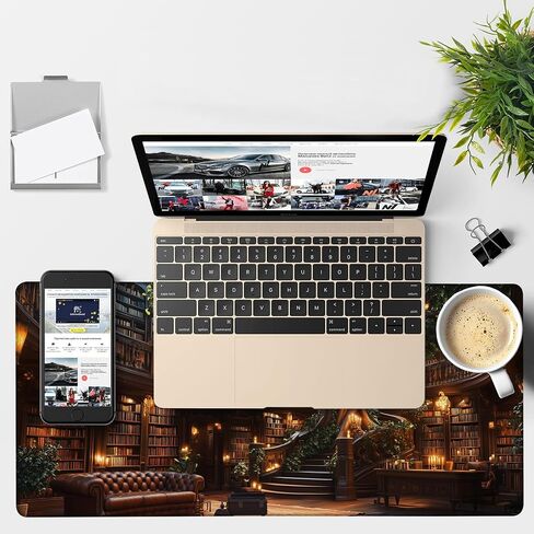 Large Mouse Pad Old Library Gaming Desk Pad Computer Keyboard Non-Slip Waterproof Mouse Mat with Rubber Base and Stitched Edges Entertainment Office Writing Desk Mat 35.4 x 15.7 Inches in Saudi Arabia