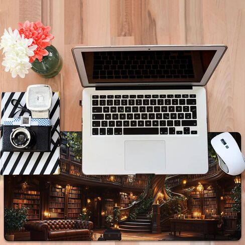 Large Mouse Pad Old Library Gaming Desk Pad Computer Keyboard Non-Slip Waterproof Mouse Mat with Rubber Base and Stitched Edges Entertainment Office Writing Desk Mat 35.4 x 15.7 Inches in Saudi Arabia