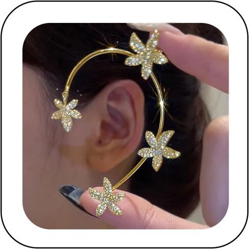 Kenjudess خمر كريستال فراشة زهرة الأذن الأصفاد 2PCS غير مثقوب تألق مثلج خارج حجر الراين فراشة الغضروف متسلق الأذن التفاف حفلة موسيقية مهرجان الأذن مجوهرات للنساء in Kuwait