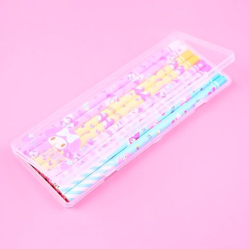 San-rio Kawaii Characters 8pcs Pencil Set - Includes 8 Adorable Pencils with CUte Designs & Clear Plastic Pencil Case - Ideal for Art & Office Suppliers - Stationery Organizer (Cinnamonroll) in Saudi Arabia