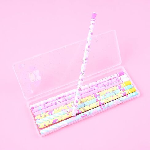 San-rio Kawaii Characters 8pcs Pencil Set - Includes 8 Adorable Pencils with CUte Designs & Clear Plastic Pencil Case - Ideal for Art & Office Suppliers - Stationery Organizer (Cinnamonroll) in Saudi Arabia
