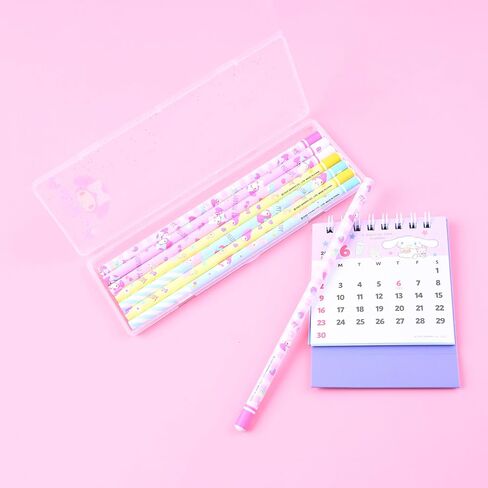 San-rio Kawaii Characters 8pcs Pencil Set - Includes 8 Adorable Pencils with CUte Designs & Clear Plastic Pencil Case - Ideal for Art & Office Suppliers - Stationery Organizer (Cinnamonroll) in Saudi Arabia
