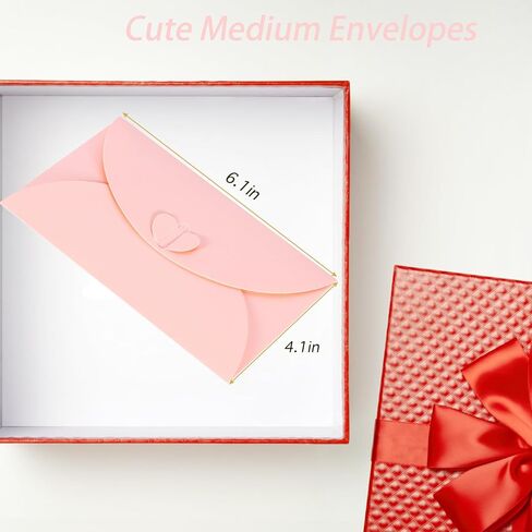 20 Pcs Gift Card Envelopes with Heart Shaped Clasp, Cute Medium Envelopes (6.1 x 4.1 inch) Perfect for Gift Cards, Love Letters, Wedding Greeting Party, Parties and Favors, Pink in Kuwait