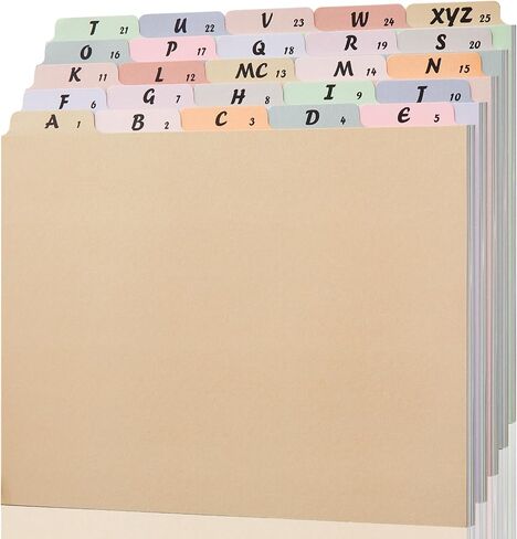1 Set 25 Alphabet File Dividers A-Z Top Tab File Guides Letter Size 1/5 Cut Tab Manila Alphabetical File Organizer File Cabinet Dividers for Work Office Home School and Desk Organizer(Vintage Color) in Kuwait