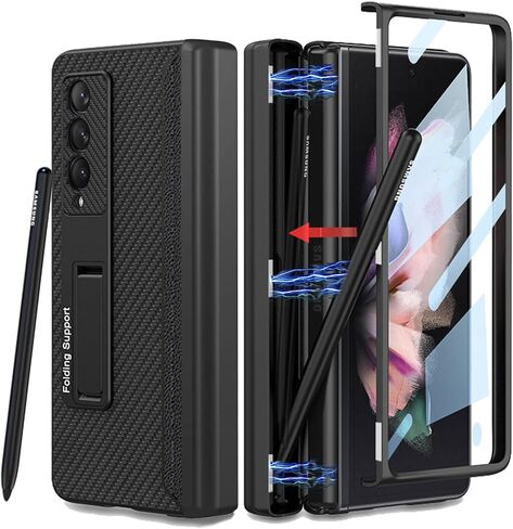 حافظة COCOING لهاتف Samsung Galaxy Z Fold 3 مع حامل قلم، غطاء مفصلي مدمج بفتحة قلم، مع واقي شاشة ودعامة قابلة للتعديل، حافظة جلدية لهاتف Galaxy Z Fold 3 (فضي) in Kuwait