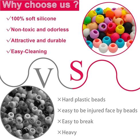 G Genleas 260pcs حبات السيليكون ، حبات الشعر السيليكون الملونة 5 ملم للضفائر للفتيات ، مع 100pcs نطاقات مطاطية مرنة و 2pcs حبات سريعة in Kuwait