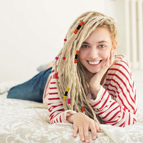 G Genleas 260pcs حبات السيليكون ، حبات الشعر السيليكون الملونة 5 ملم للضفائر للفتيات ، مع 100pcs نطاقات مطاطية مرنة و 2pcs حبات سريعة in Kuwait