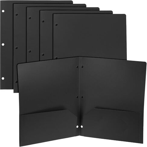 PATIKIL 6 Pcs Plastic Two Pocket Folders, 3 Hole Punch Durable Heavy Duty 2 Pocket File Folders, Letter Size Binder Index Divider with Business Card Slot for Office Home, Purple in Kuwait