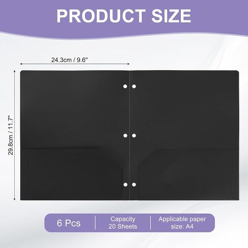 PATIKIL 6 Pcs Plastic Two Pocket Folders, 3 Hole Punch Durable Heavy Duty 2 Pocket File Folders, Letter Size Binder Index Divider with Business Card Slot for Office Home, Purple in Kuwait