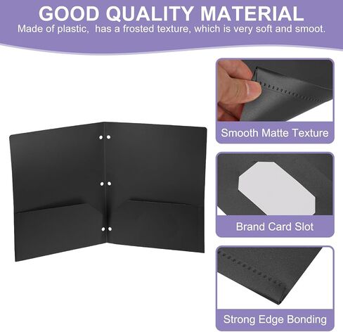 PATIKIL 6 Pcs Plastic Two Pocket Folders, 3 Hole Punch Durable Heavy Duty 2 Pocket File Folders, Letter Size Binder Index Divider with Business Card Slot for Office Home, Purple in Kuwait